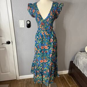 Anthropologie Blue Floral Maxi Dress